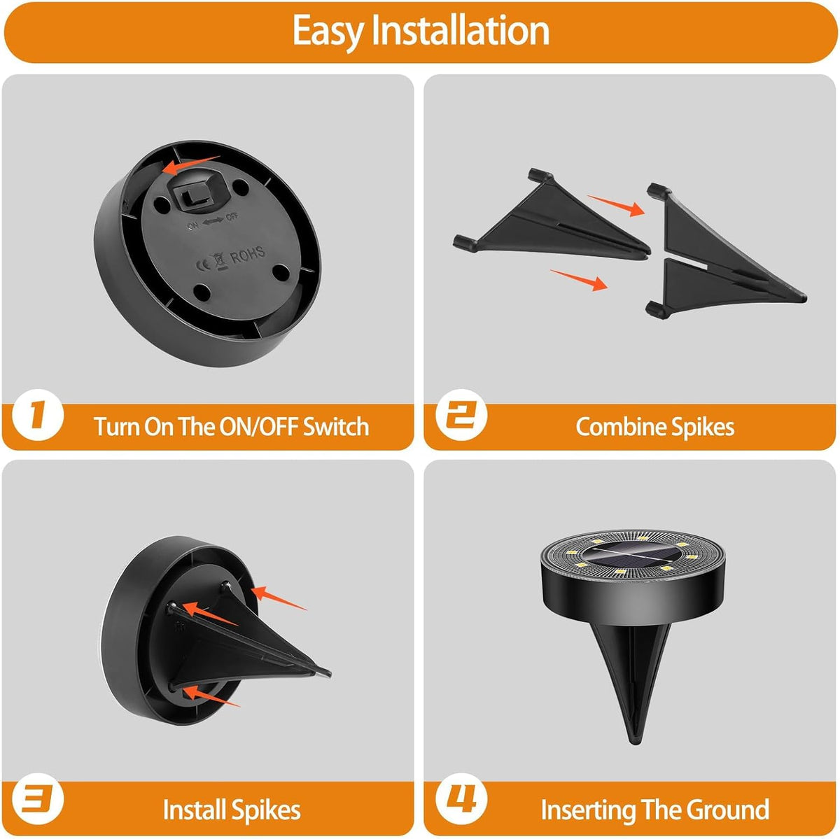 Outdoor solar ground spike light by The Outdoor Furniture Market, waterproof IP68, warm white, ideal for pathway or pool lighting.