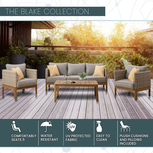 5-Seater Aluminium Outdoor Sofa Set | Beige Water-Resistant Cushions | 4-Piece