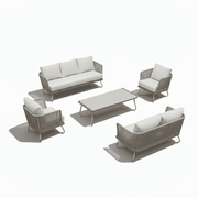 7-seater aluminum outdoor lounge set with cushioned seating and modern design in a garden setting.
