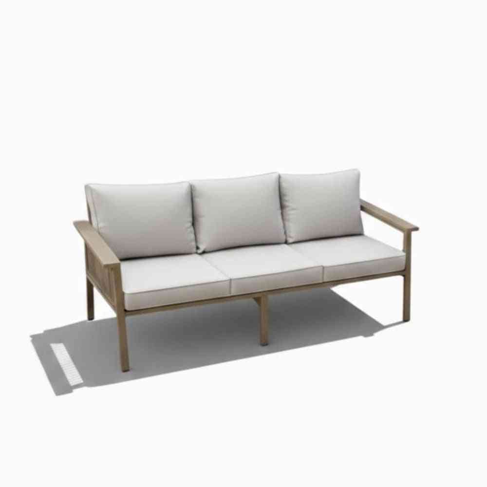 7-seater aluminum outdoor sofa set in khaki with plush cushions, stylish modern design for patio or garden seating.
