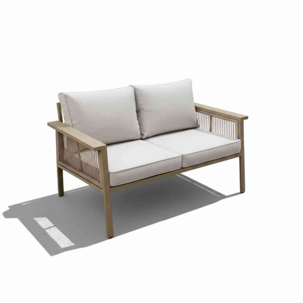 Seven-seater outdoor sofa set in khaki with aluminum frame, cushioned seating, and modern design by The Outdoor Furniture Market.