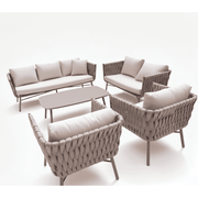 Seven-seater Aura outdoor sofa set with table by The Outdoor Furniture Market, featuring 3+2+1+1 seating and modern outdoor design.