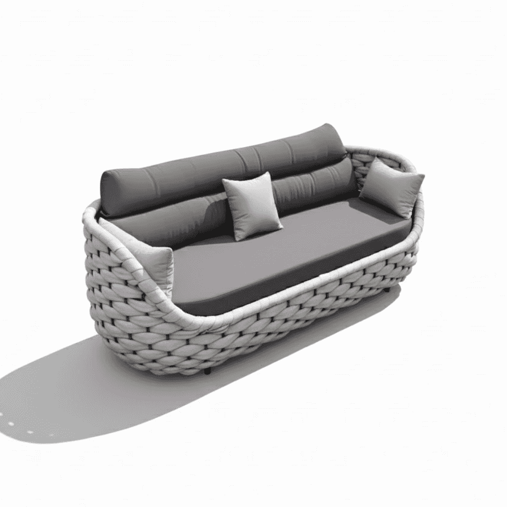 7-seater outdoor sofa set with table by The Outdoor Furniture Market, featuring 3, 2, and 1-seat sections with cushions.