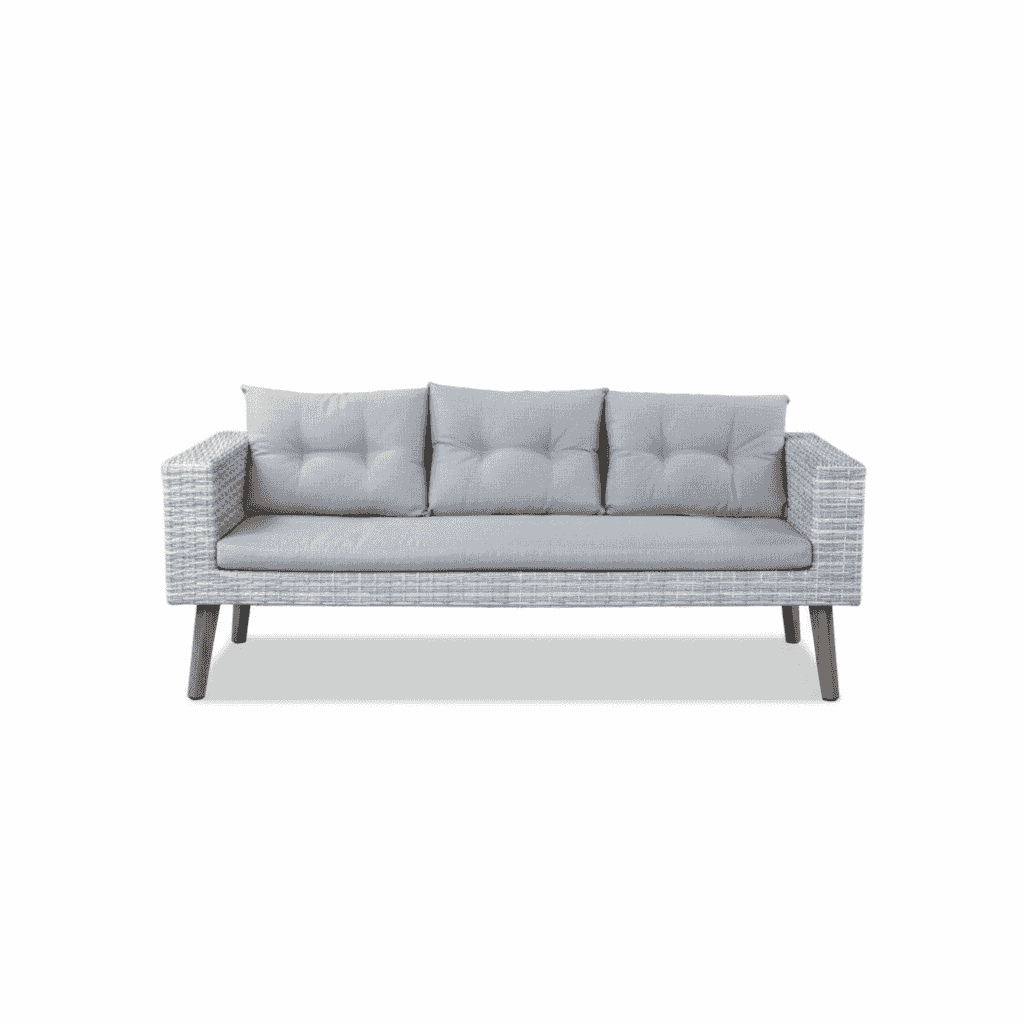 7 seater grey rattan lounge set with grey cushions, featuring a modern design by for outdoor relaxation.
