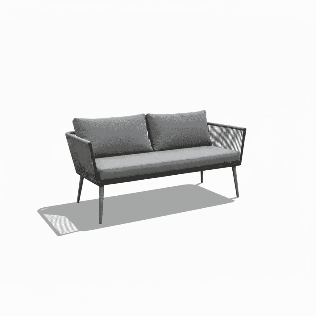 7-seater rope design lounge set with plush cushions in a stylish outdoor setting.