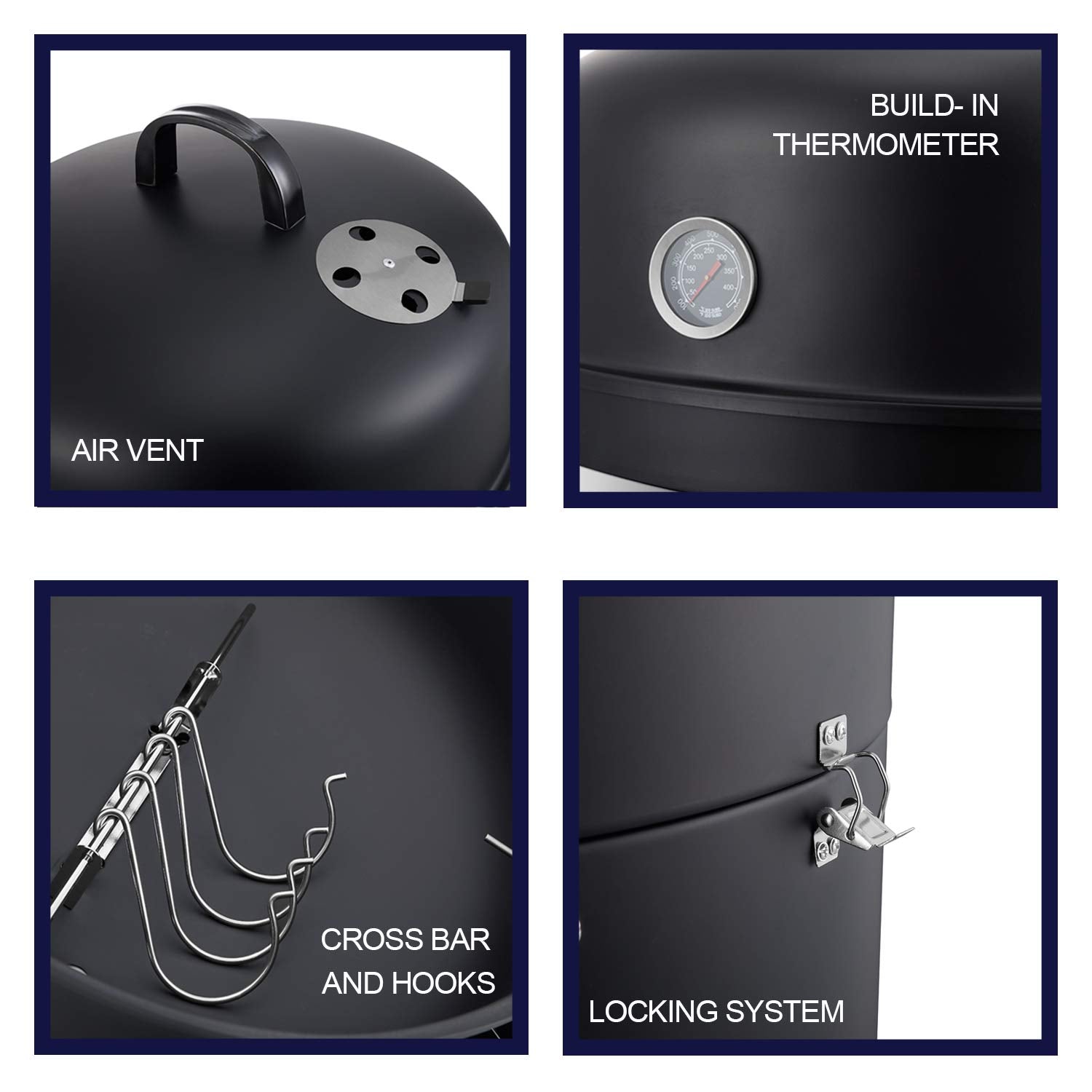 Realcook Vertical Charcoal Smoker - 636 sq.in Multi-Layer BBQ Grill & Smoker