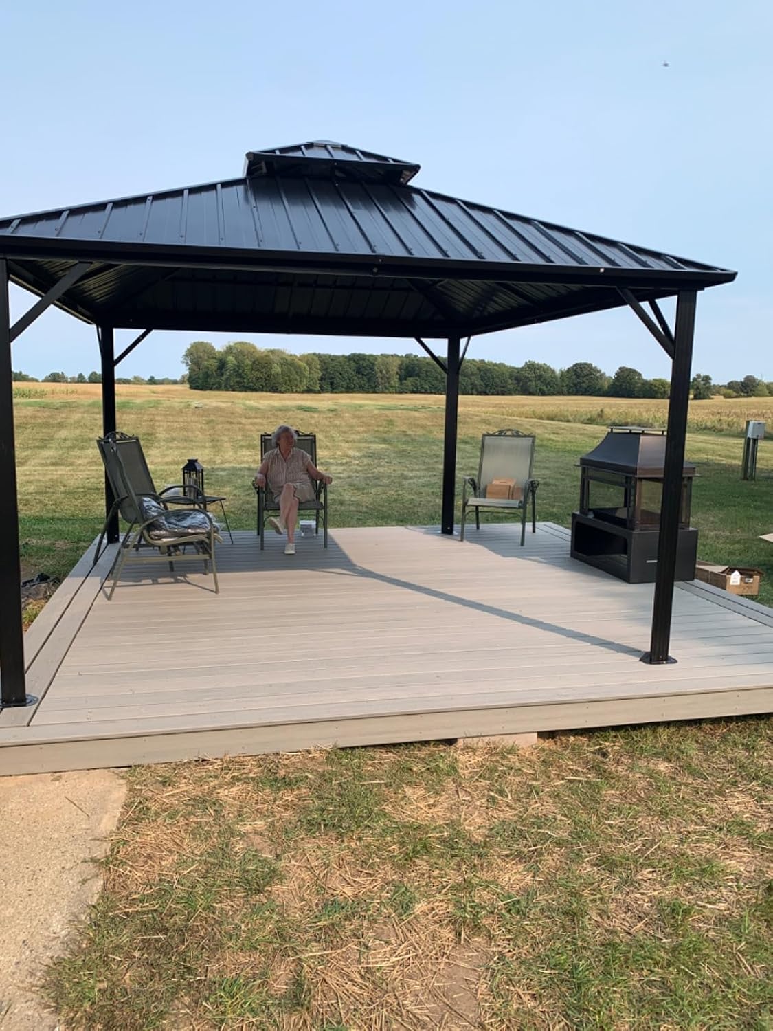 Black 3x3m aluminum gazebo by The Outdoor Furniture Market with double roof, outdoor shade structure for outdoor gatherings.