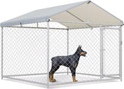 LIODUX 200x200x170CM Outdoor Dog Kennel, Extra Large Anti-Rust Dog Kennel with Roof, Galvanized Chain Link Dog Runs with Secure Lock, Outdoor Crate House for Large Breed Dog