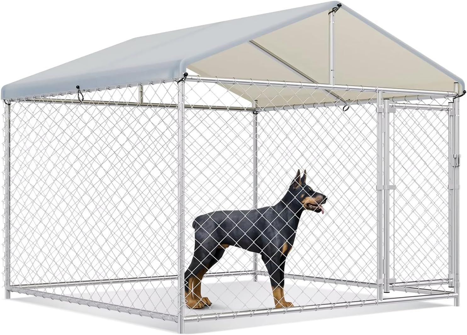 LIODUX 200x200x170CM Outdoor Dog Kennel, Extra Large Anti-Rust Dog Kennel with Roof, Galvanized Chain Link Dog Runs with Secure Lock, Outdoor Crate House for Large Breed Dog