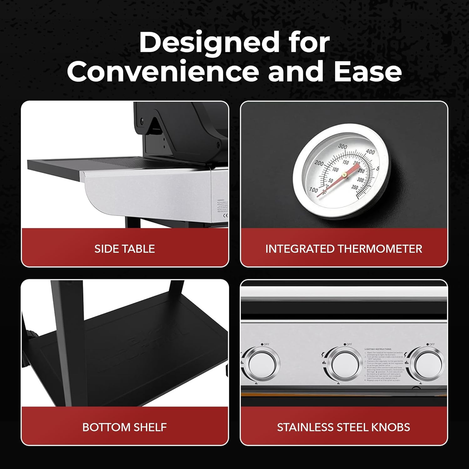 Royal Gourmet 3-Burner Gas BBQ Grill with Side Burner - Cast Iron Grates