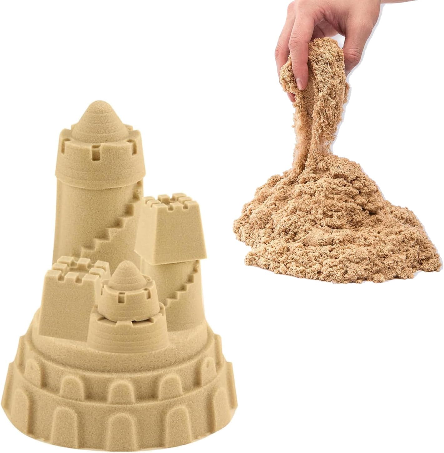 DMG Play Sand, 6 Pcs Molds, Shape does not scatter, more delicate, does not stick to the hand, Kid's Non Toxic Soft Playsand, Moulding and Creating for Kids Indoors, Outdoors Activity(Sand color)