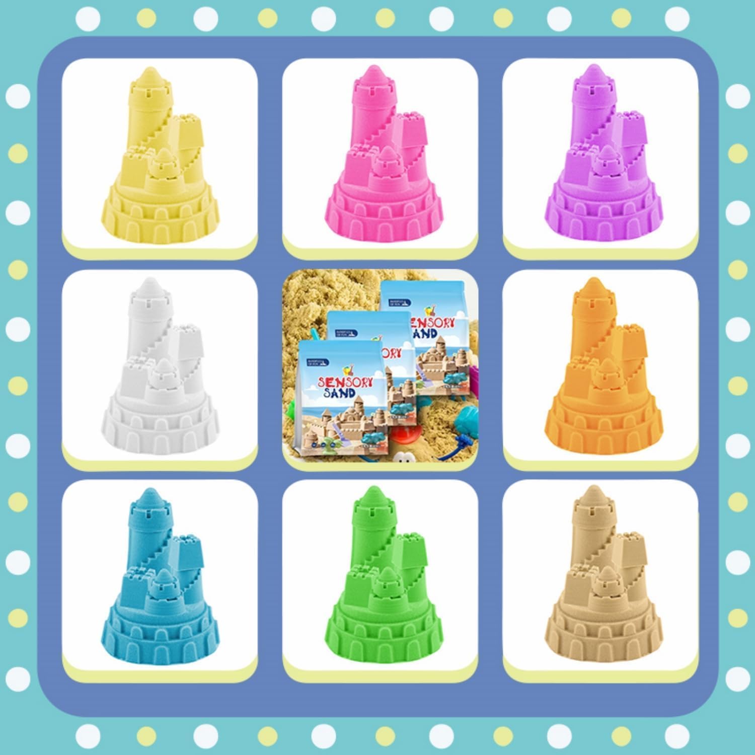 DMG Play Sand, 6 Pcs Molds, Shape does not scatter, more delicate, does not stick to the hand, Kid's Non Toxic Soft Playsand, Moulding and Creating for Kids Indoors, Outdoors Activity(Sand color)