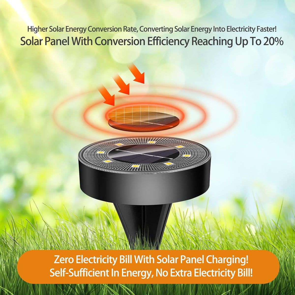 Outdoor solar ground spike light by The Outdoor Furniture Market, IP68 waterproof, warm white, ideal for pathways and pools.