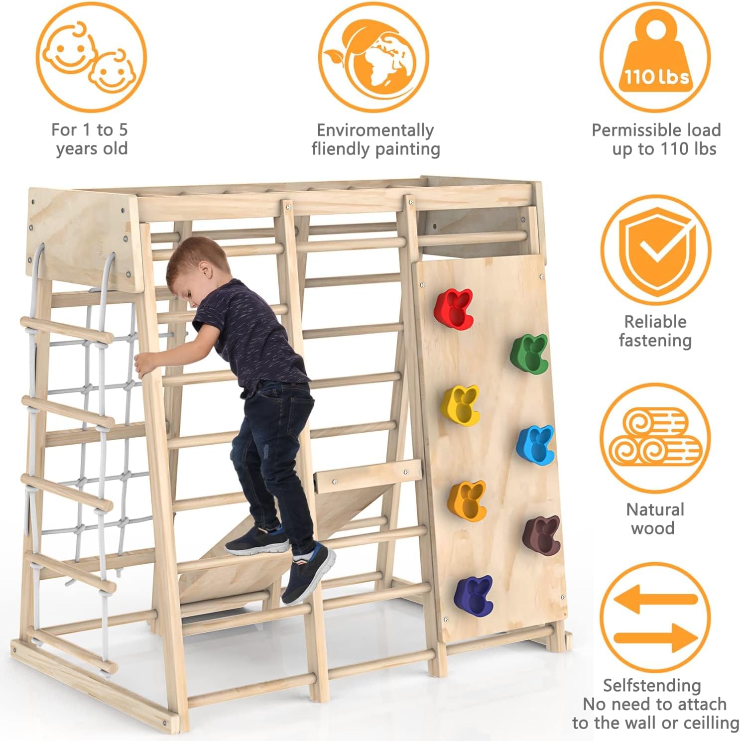 Beauenty 6-in-1 Indoor Jungle Gym - Montessori Climbing Frame for Kids 3+ - The Outdoor Furniture Market 