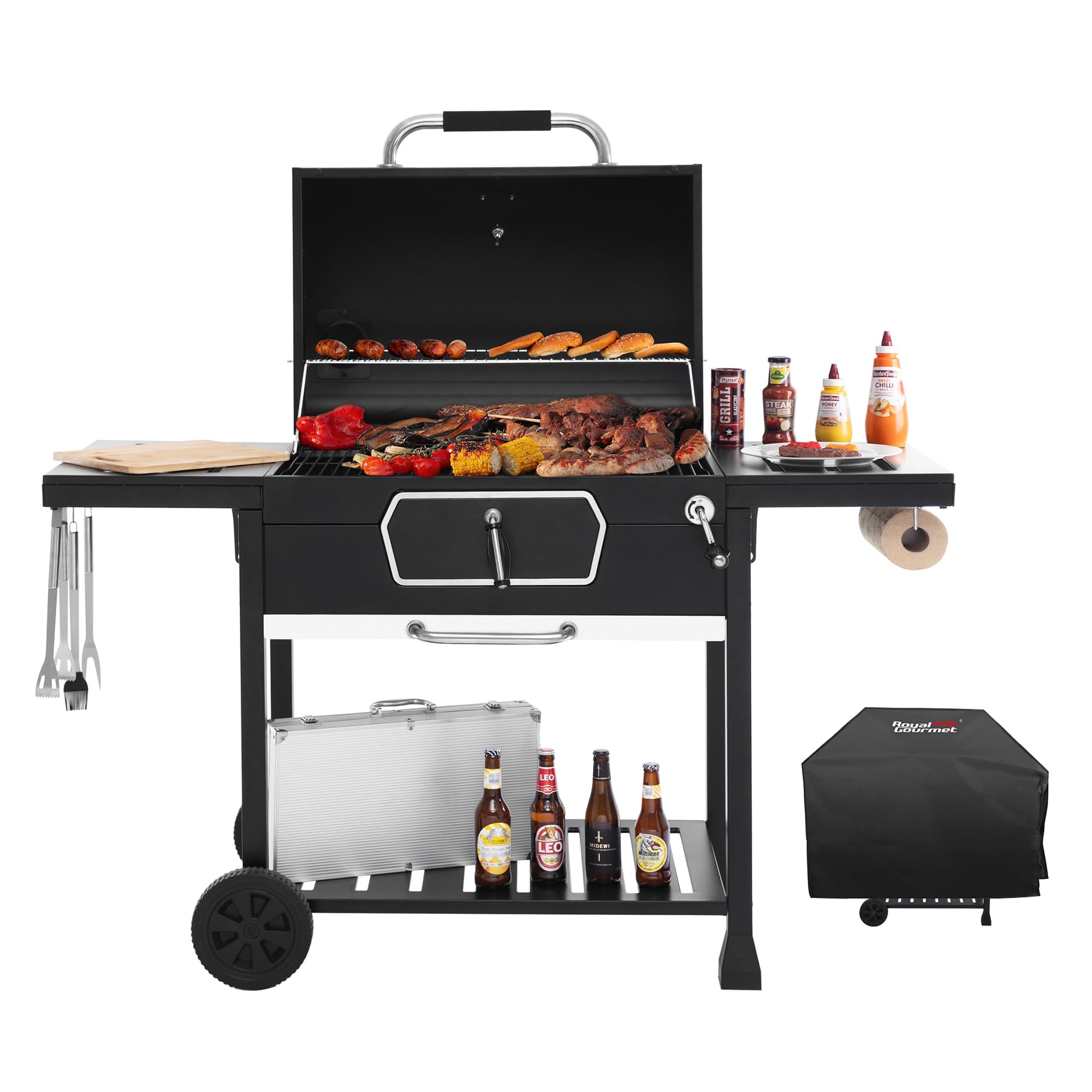 Royal Gourmet 719 sq.in Charcoal Grill with Adjustable Pan & Collapsible Tables