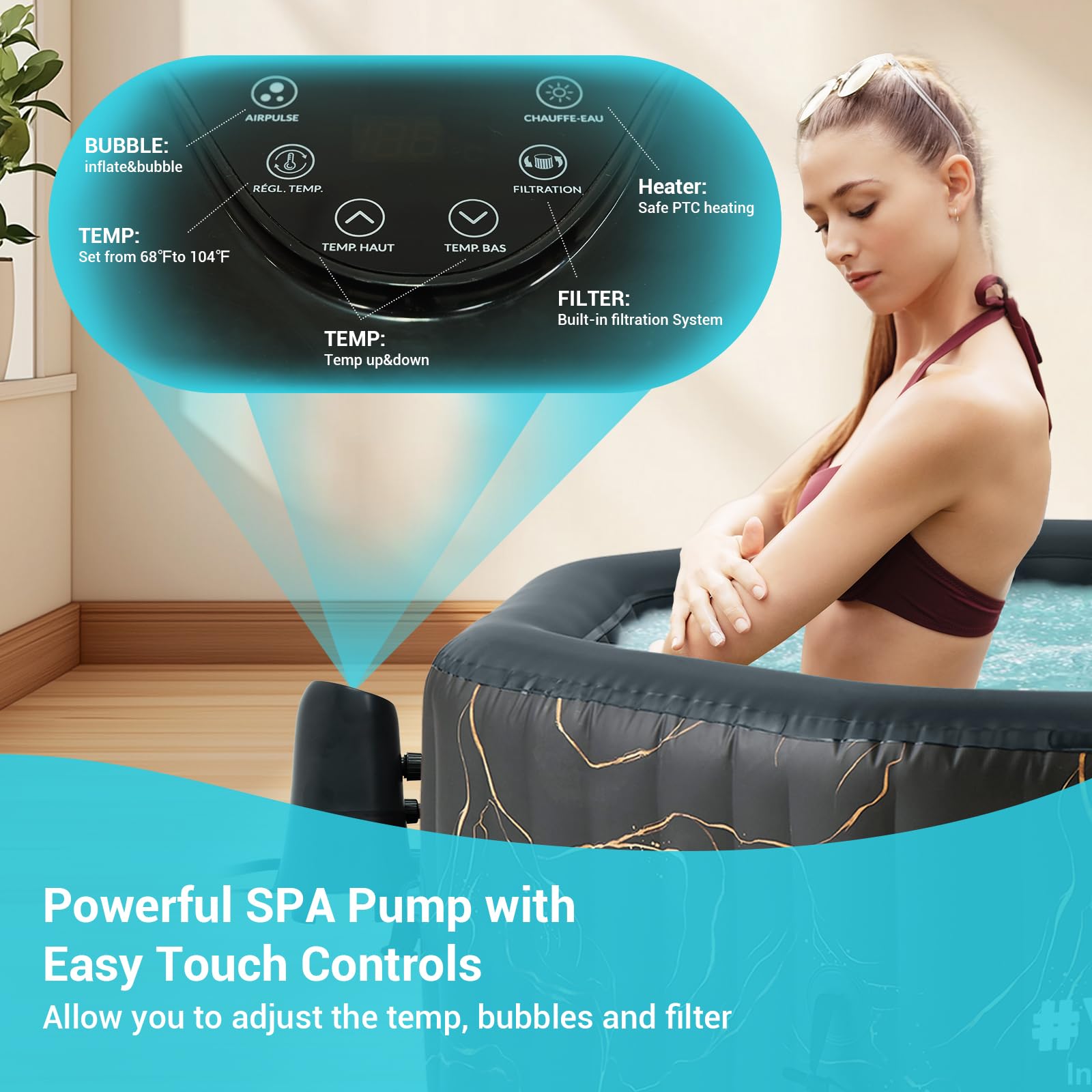 4-6 Person Square Inflatable Hot Tub - 130 Air Jets (Grey)