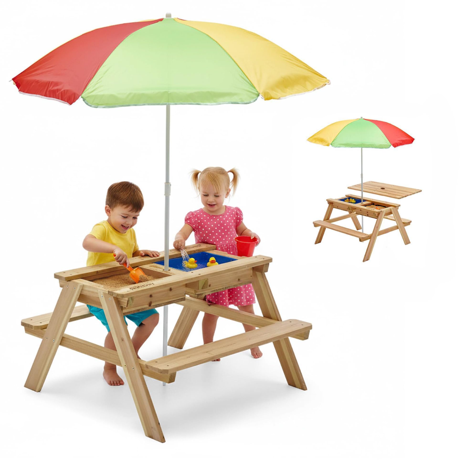 Surfside 3-in-1 Sand & Water Table with Parasol - Wooden Outdoor Play - The Outdoor Furniture Market 