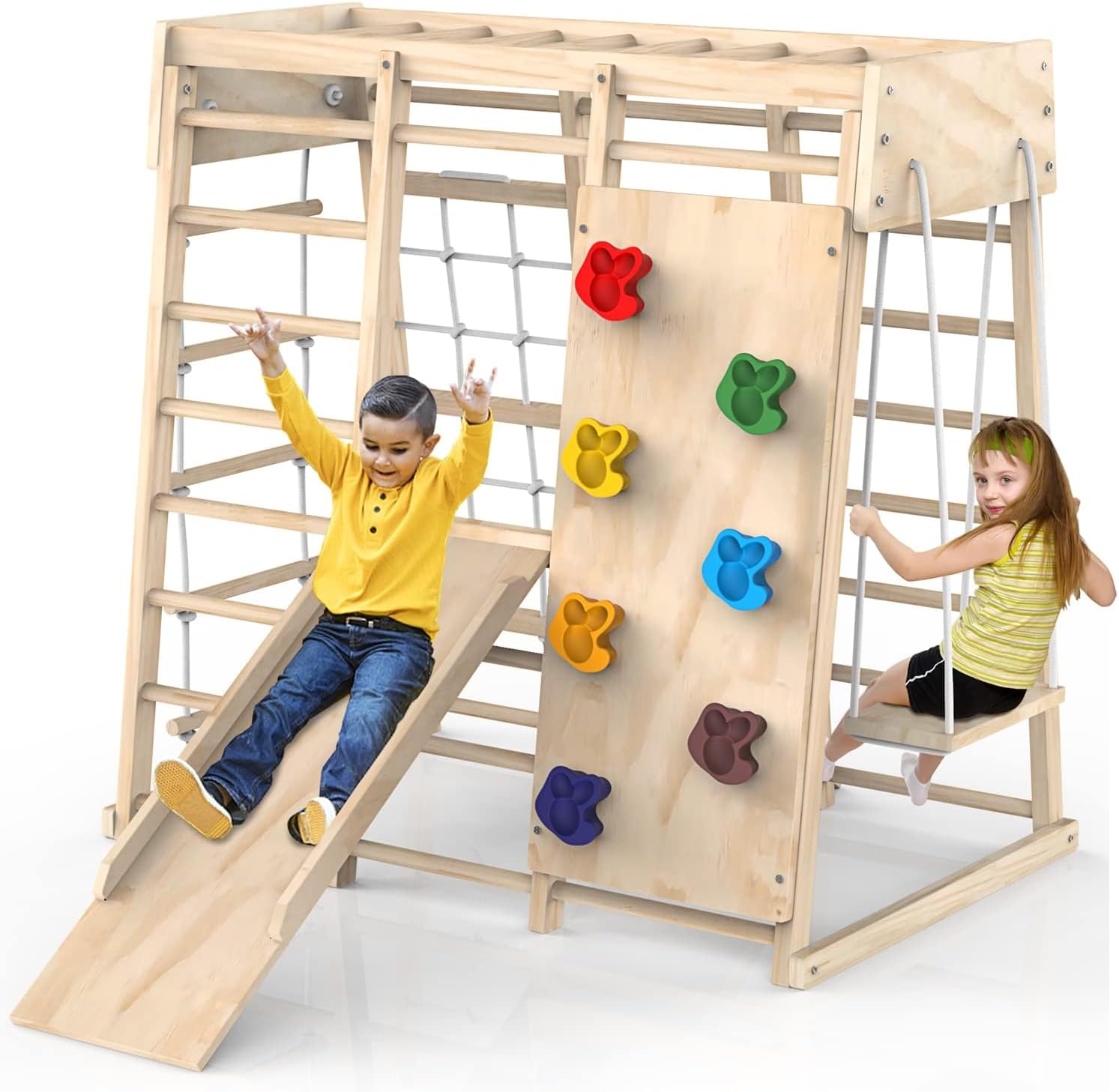 Beauenty 6-in-1 Indoor Jungle Gym - Montessori Climbing Frame for Kids 3+ - The Outdoor Furniture Market 