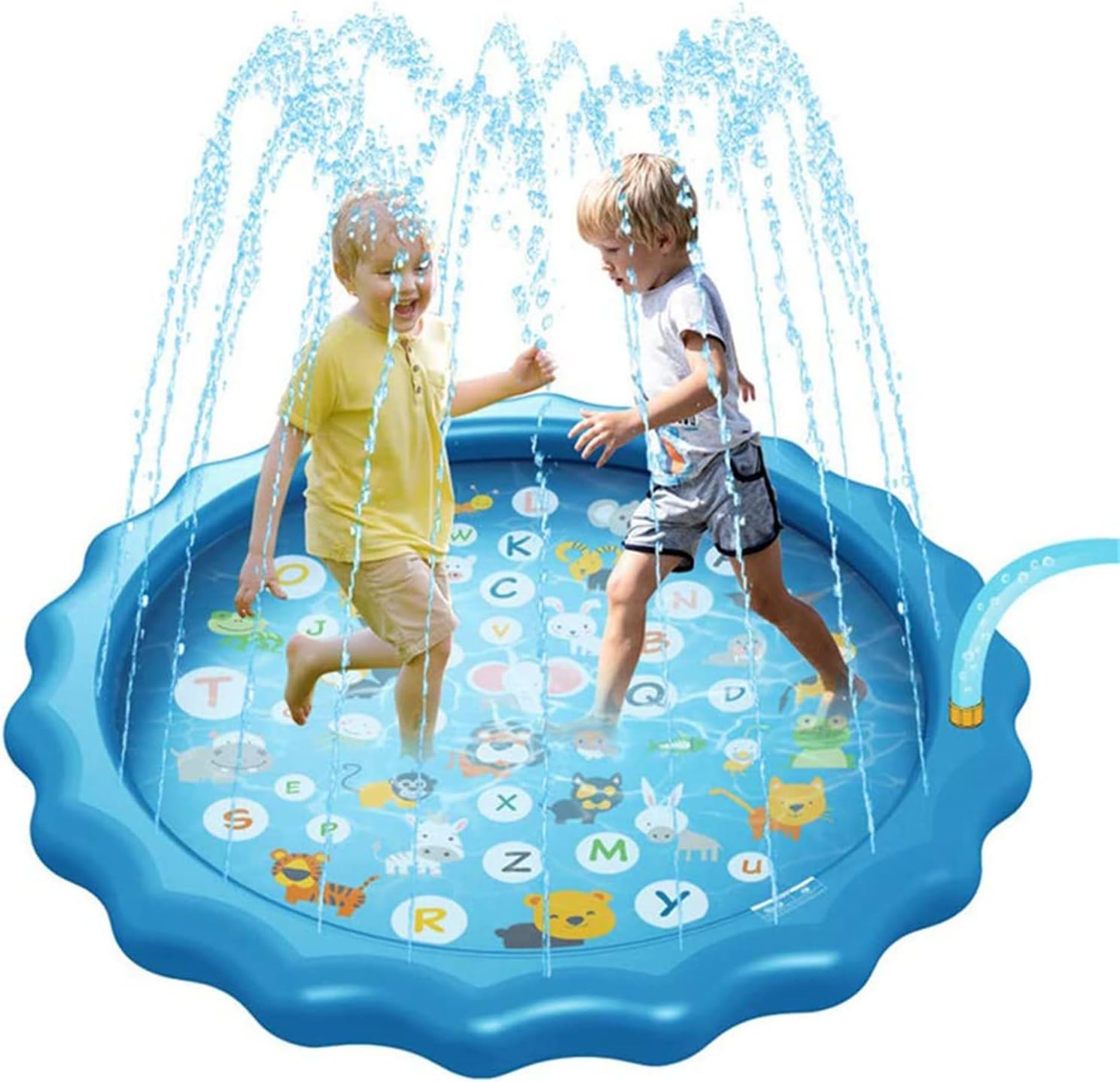 Colorful Zoo Splash Pad 100cm water sprinkler mat for kids, featuring animal designs and fun water spray features for outdoor play.