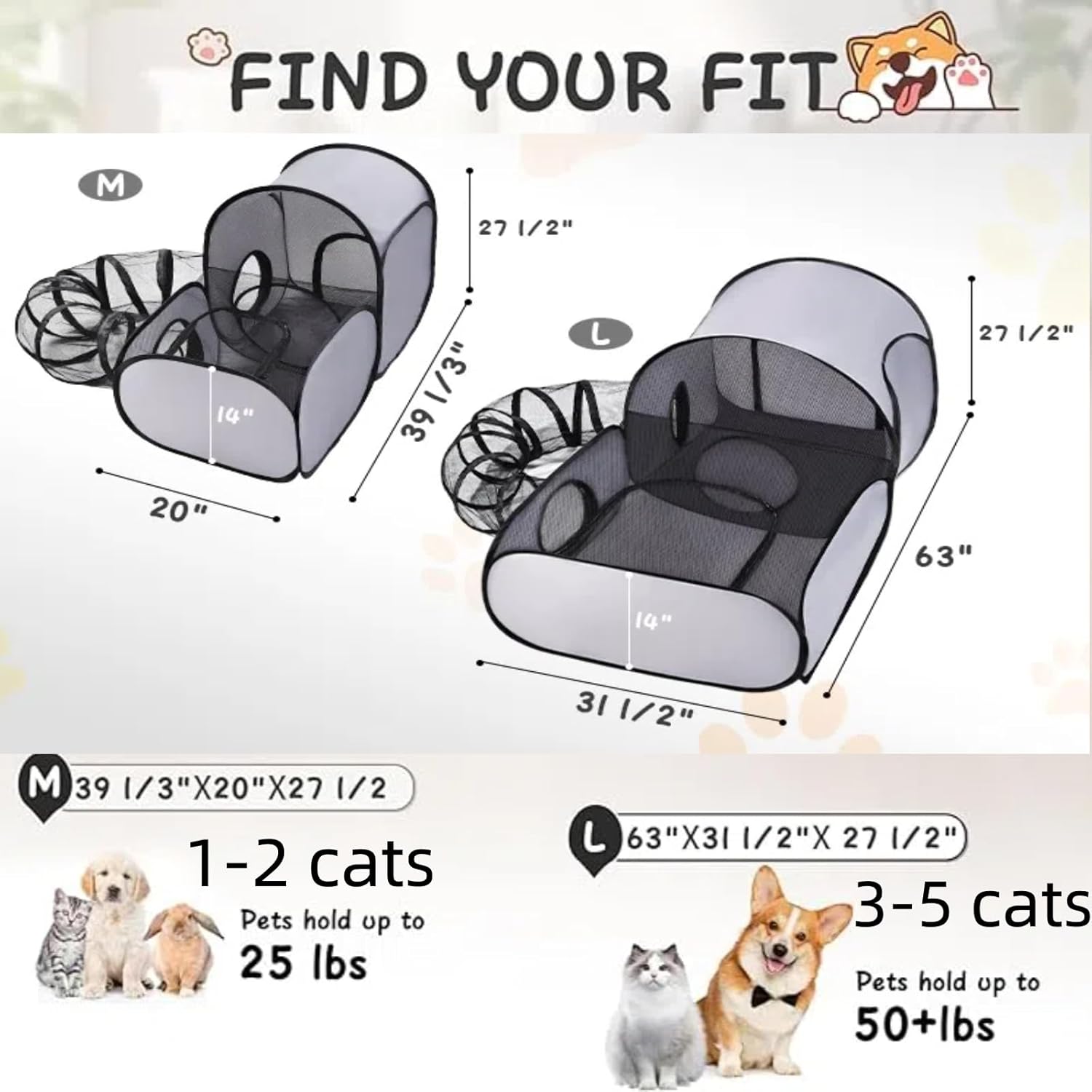 3-in-1 Cat/Dog Playpen with Tunnel - Portable Indoor/Outdoor Pet Enclosure