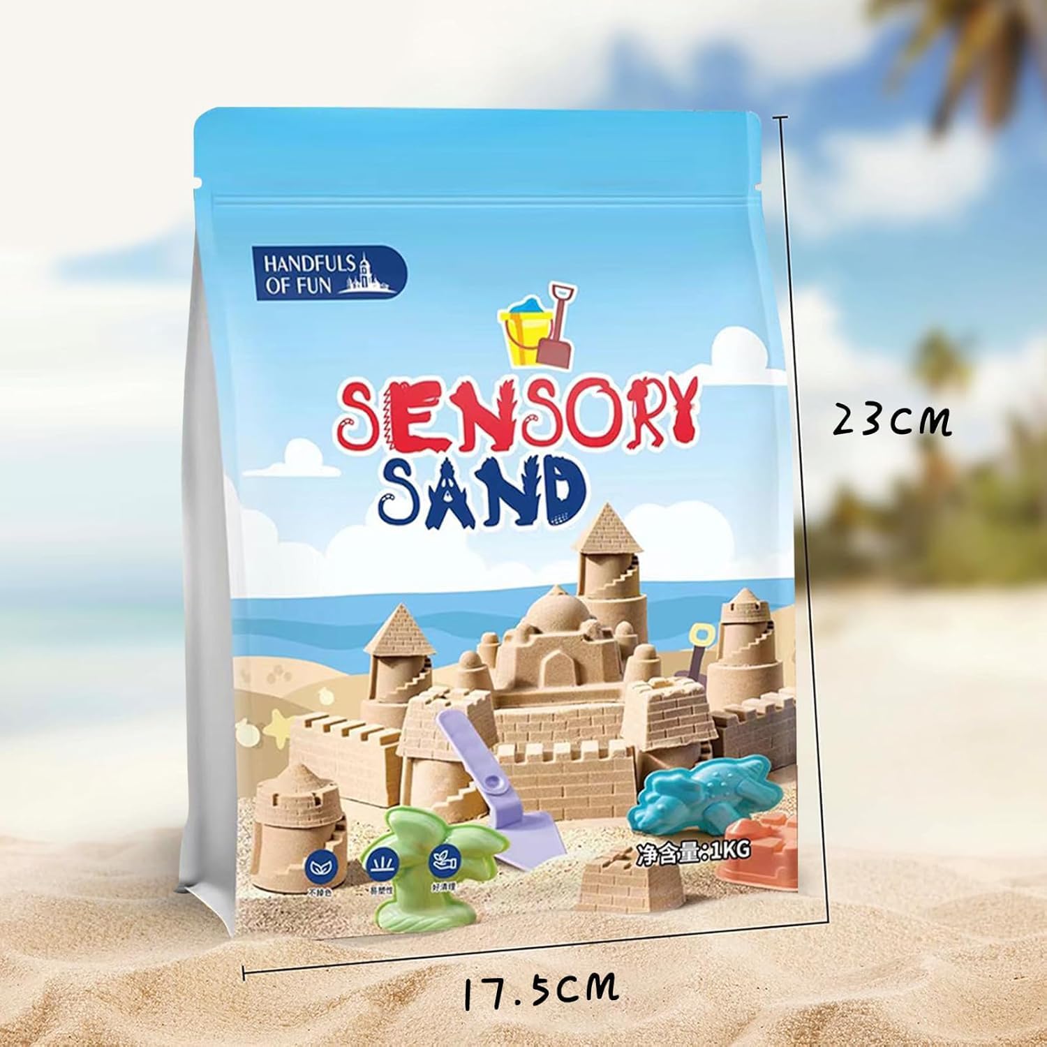 DMG Play Sand, 6 Pcs Molds, Shape does not scatter, more delicate, does not stick to the hand, Kid's Non Toxic Soft Playsand, Moulding and Creating for Kids Indoors, Outdoors Activity(Sand color)