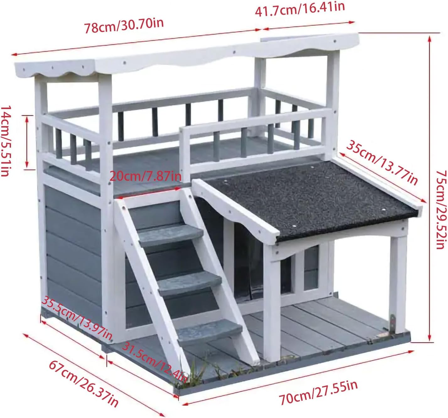 Outdoor Cat House, Outdoor dog House,2 Story Outdoor Houses for Feral Cats,Wooden Outside Cat Shelter ，Weatherproof Shelter，Cat Cottage with Steps, Removable.