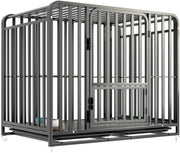 Heavy Duty Dog Crate - 37 Inch Large Metal Dog Crate with 2 Doors and 4 Wheels, Full Square Tube Kennel for Large and Medium Dogs, Removable Tray