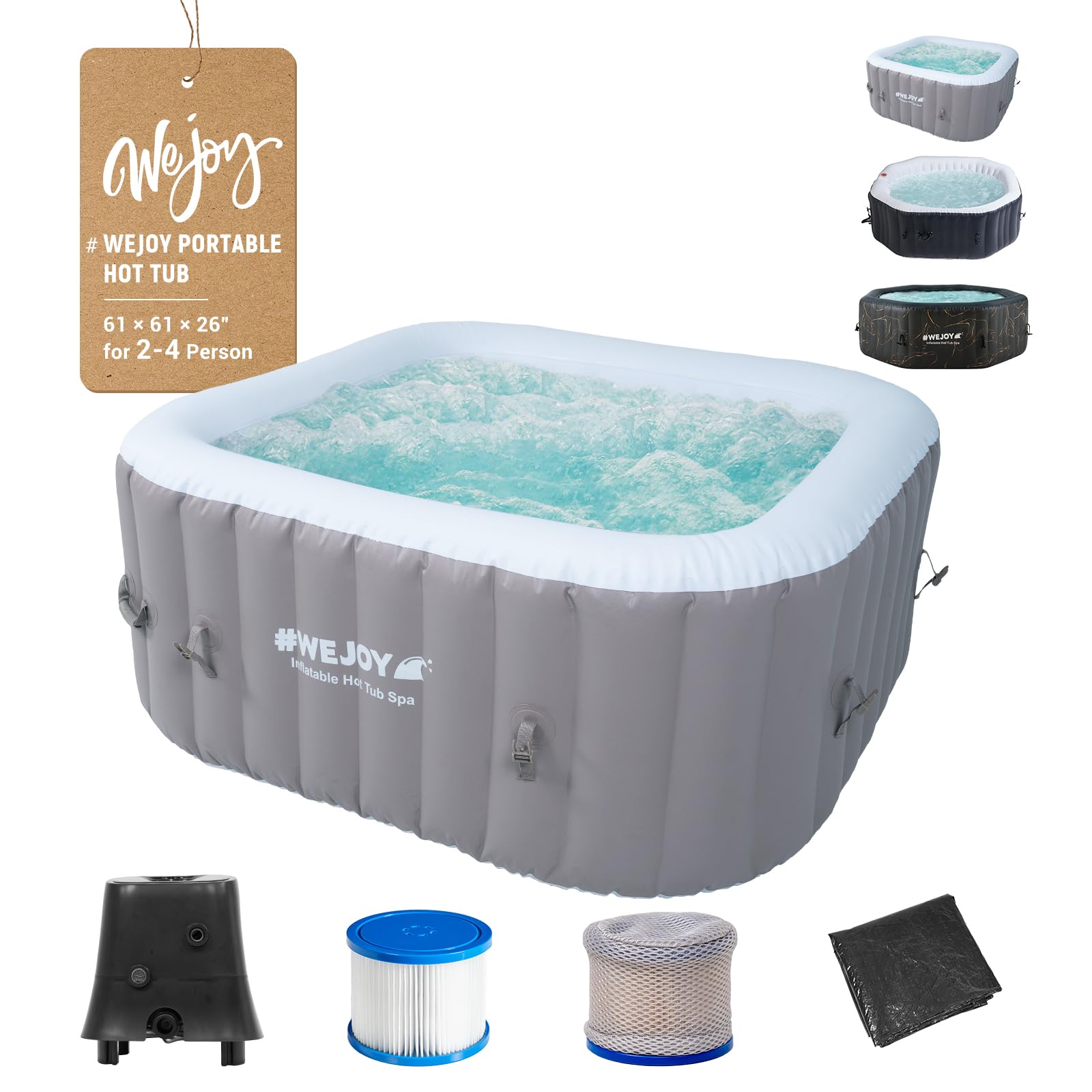 6-Person Portable Inflatable Hot Tub - 130 Air Jets with Digital Control