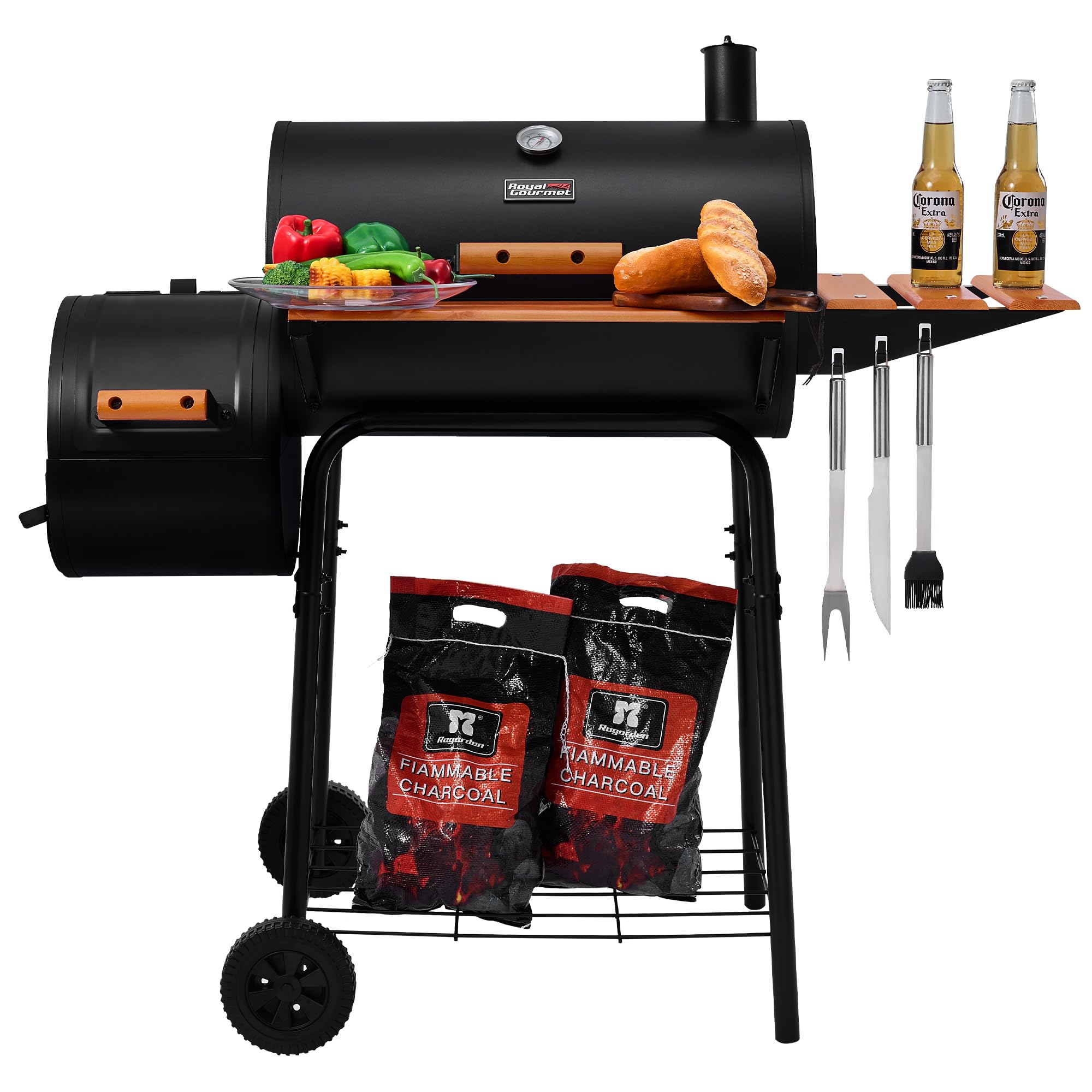 Royal Gourmet CC1830W 30" Charcoal Grill with Offset Smoker - 811 sq.in Total Cooking Area