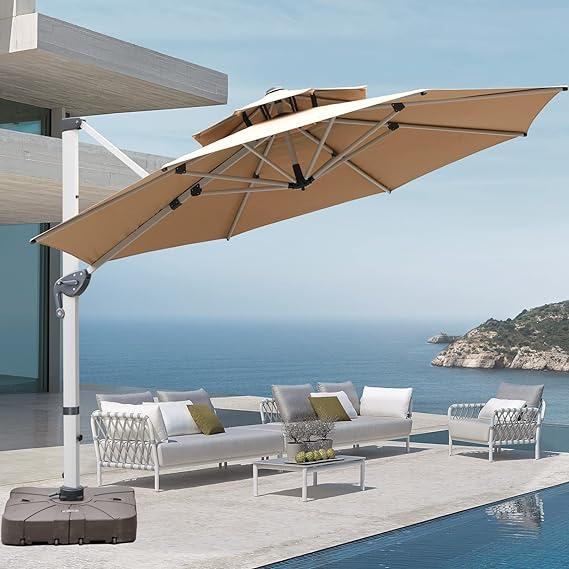 Casa Fiora UV-Resistant Outdoor Cantilever Offset Patio Umbrella With Sturdy Water Base for Backyard and Pool