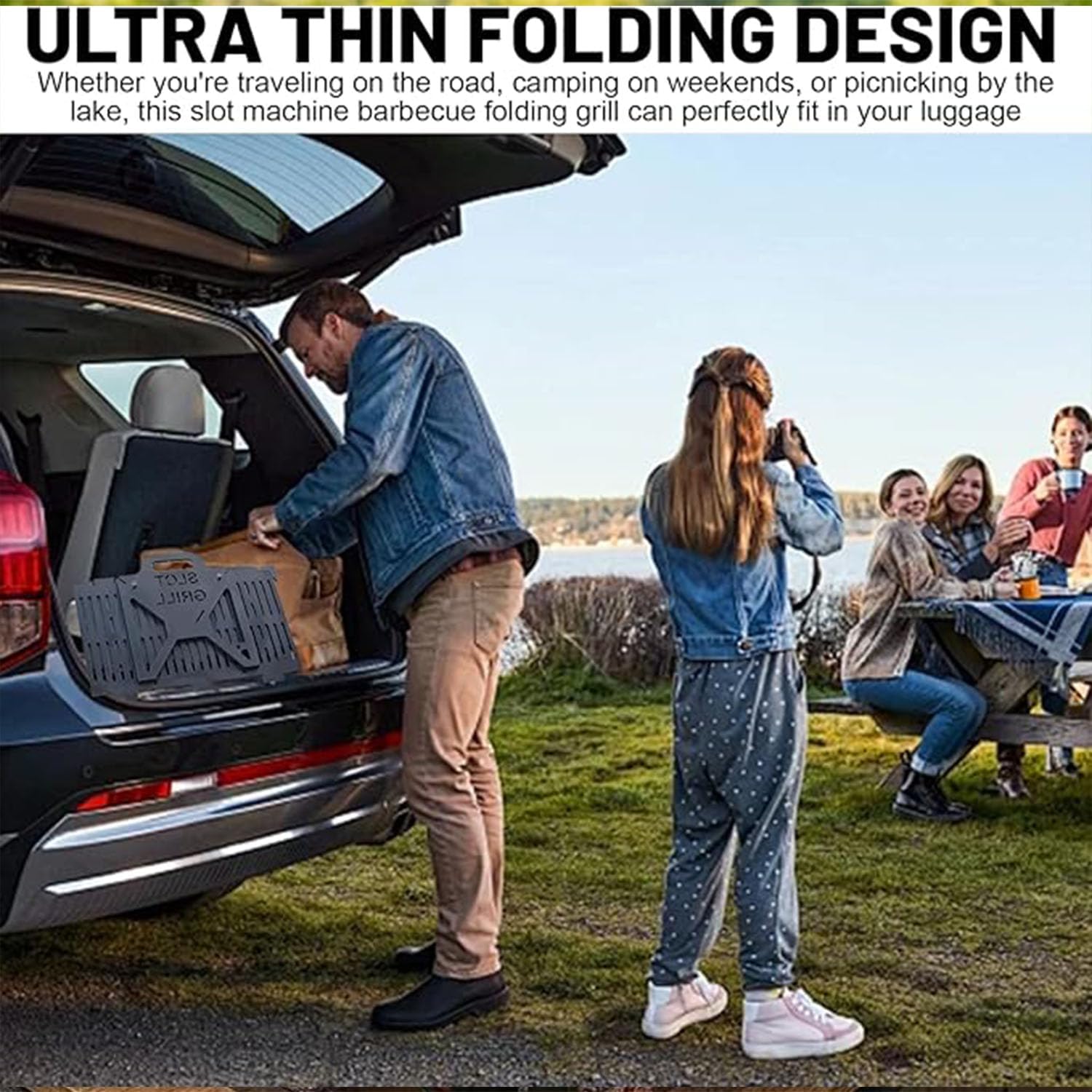 BBQ Grill,Slot Grill Portable BBQ,Portable For Camping Tailgating,Charcoal Barbecue Large Cooking Surface For Outdoor Cooking,Easy Setup Lightweight Design(40 * 22 * 25cm,Black)