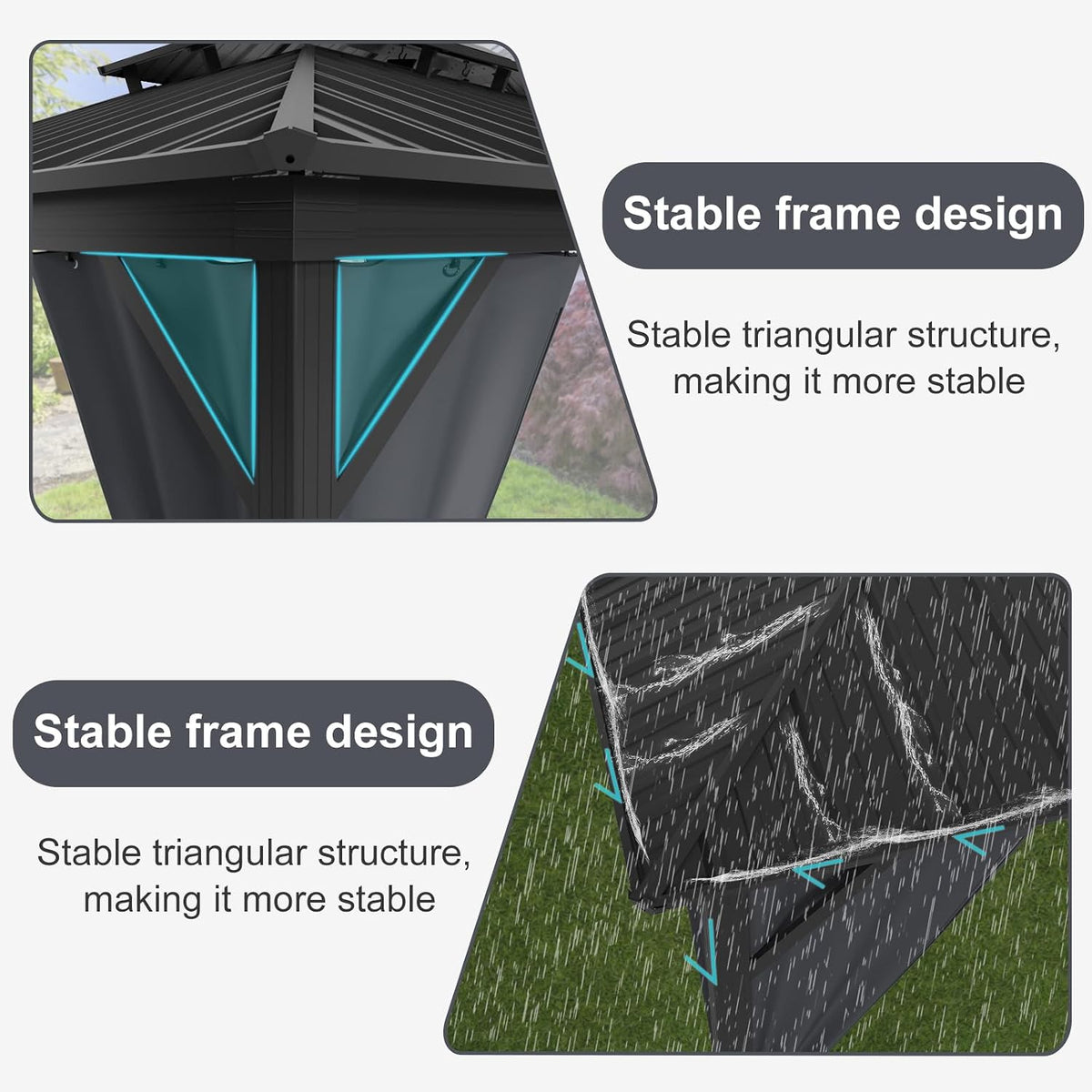 Black 3x3m double roof aluminum gazebo by The Outdoor Furniture Market, outdoor shade structure with sturdy frame and durable fabric.