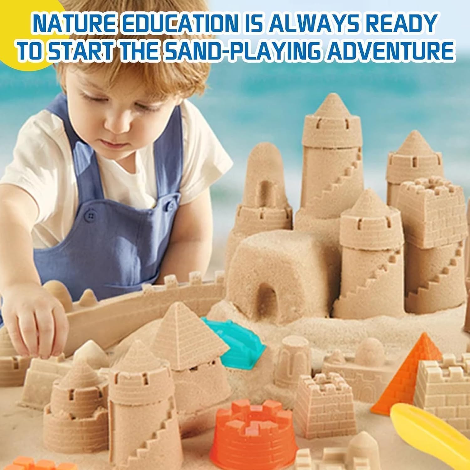 DMG Play Sand, 6 Pcs Molds, Shape does not scatter, more delicate, does not stick to the hand, Kid's Non Toxic Soft Playsand, Moulding and Creating for Kids Indoors, Outdoors Activity(Sand color)
