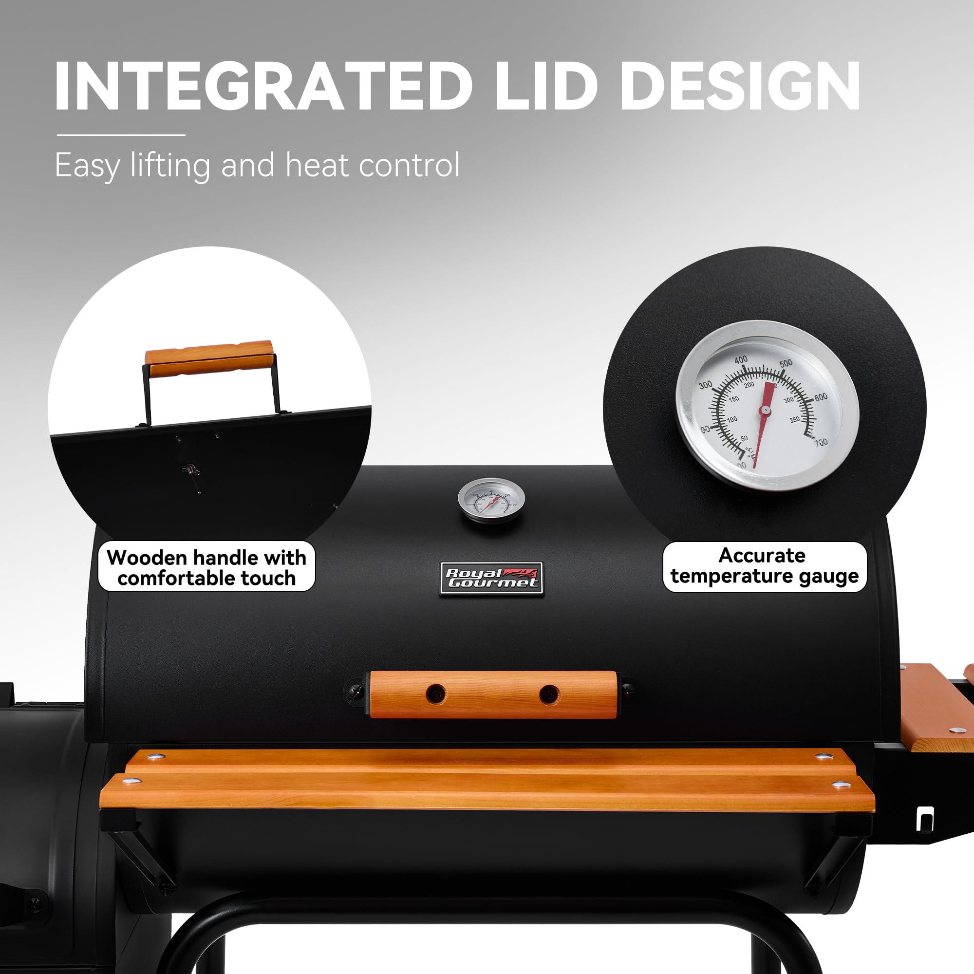 Royal Gourmet CC1830W 30" Charcoal Grill with Offset Smoker - 811 sq.in Total Cooking Area