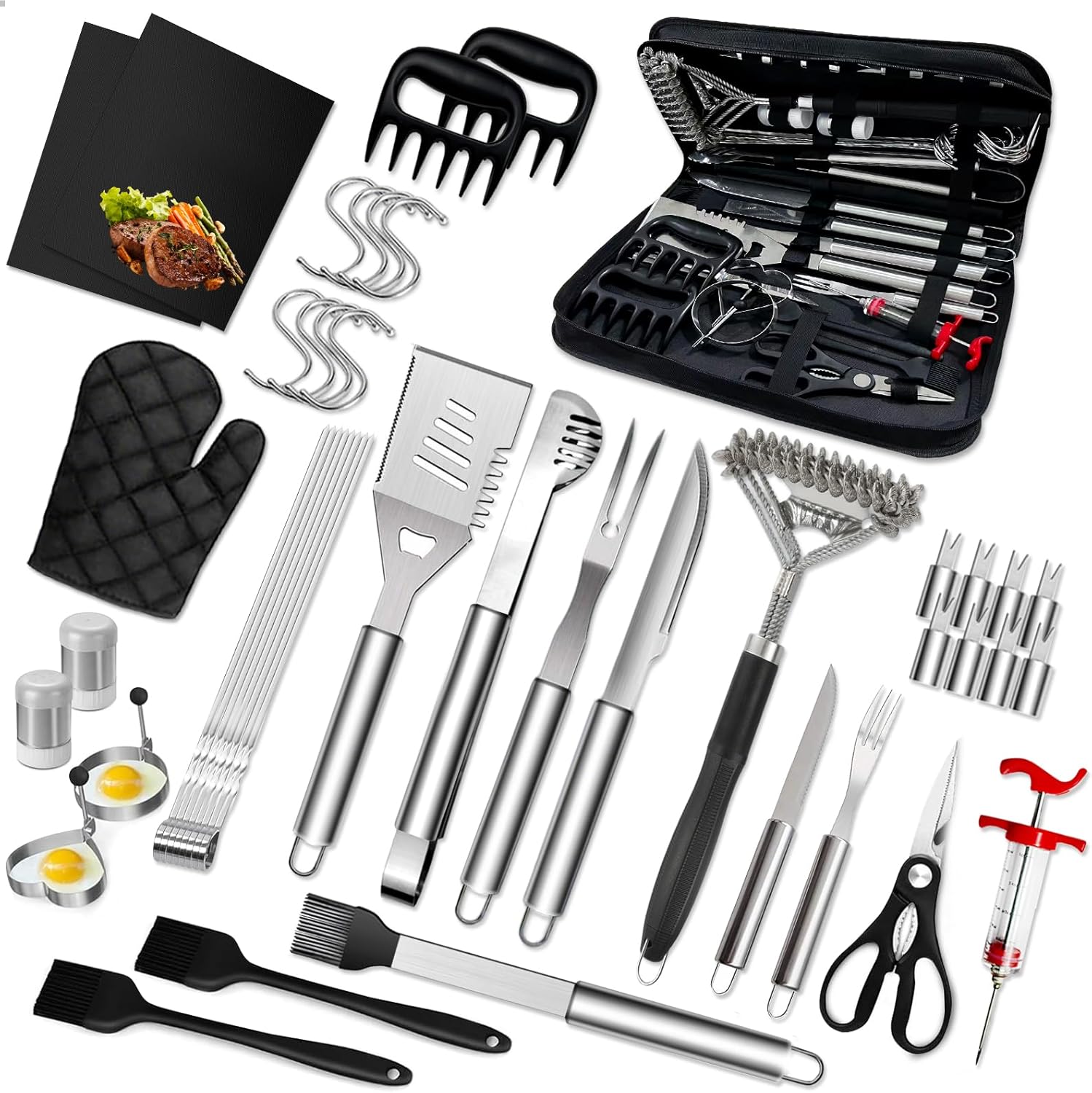 46pcs BBQ Grill Accessories Kit, Heavy Duty Stainless Steel Grill Tools Set with Long Handle, All-in-One Grilling Utensils Set for Outdoor Cooking for Men, Dad & Grillers