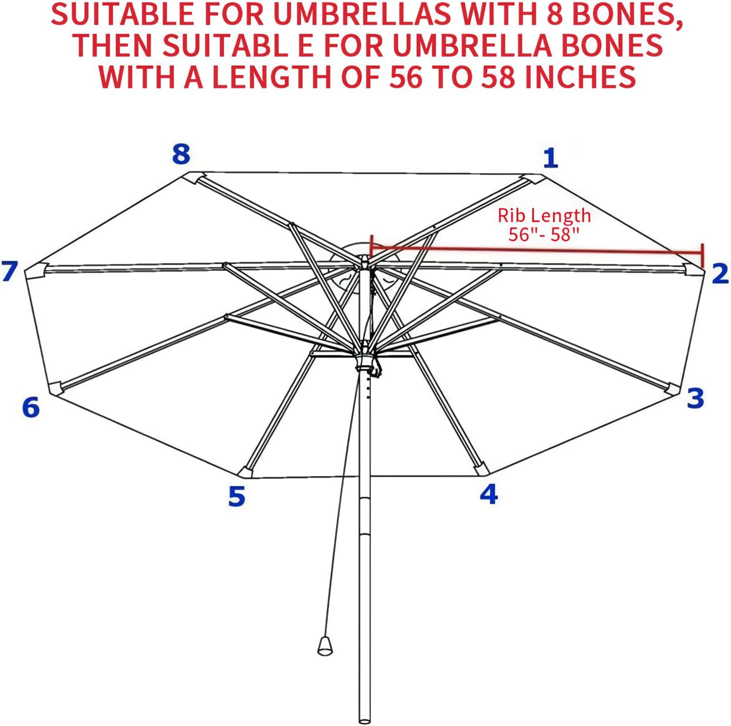 3m Replacement Outdoor Umbrella Canopy | 8-Rib | UPF 30+ Waterproof | Multiple Colours