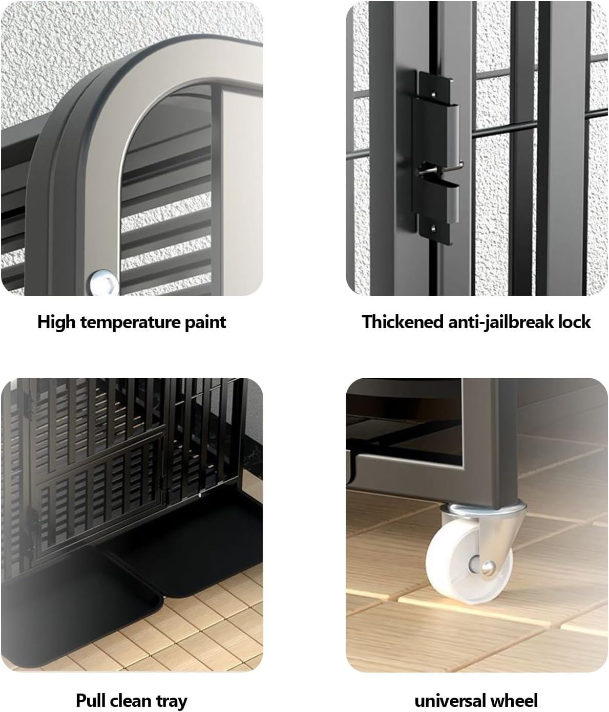 Heavy Duty Dog Crate - 37 Inch Large Metal Dog Crate with 2 Doors and 4 Wheels, Full Square Tube Kennel for Large and Medium Dogs, Removable Tray