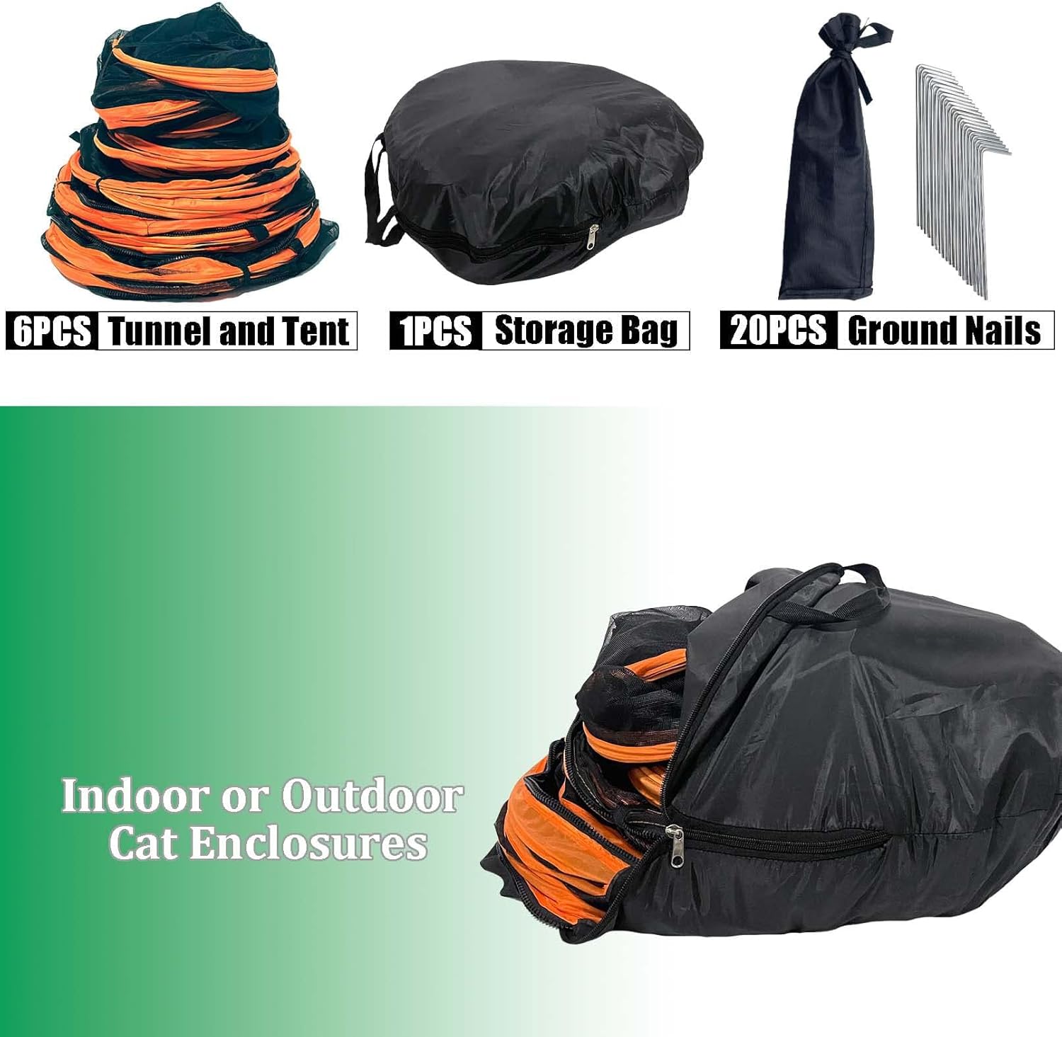 6-in-1 Outdoor Cat Enclosure with Tunnel - Modular Pet Playpen for Cats & Small Dogs