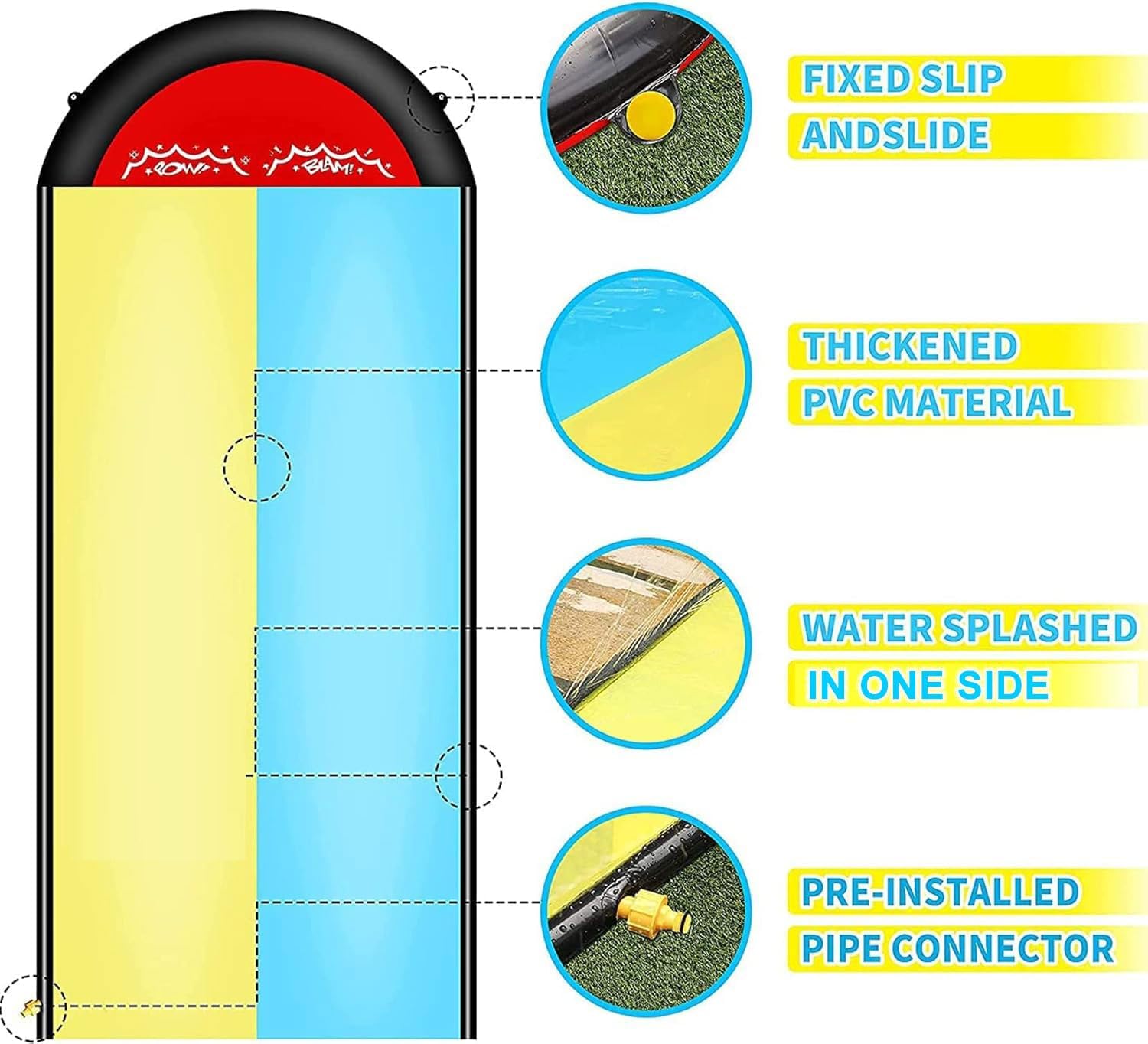 Moonmen Water Slip And Slide,2 Bodyboards+beach ball, Lawn Water Slides Slip Water Splash Pad for kids,Sprinkler Mat for Kids, Large Size Outdoor Splash Play Mat Water splash pool Water Fun For Kids