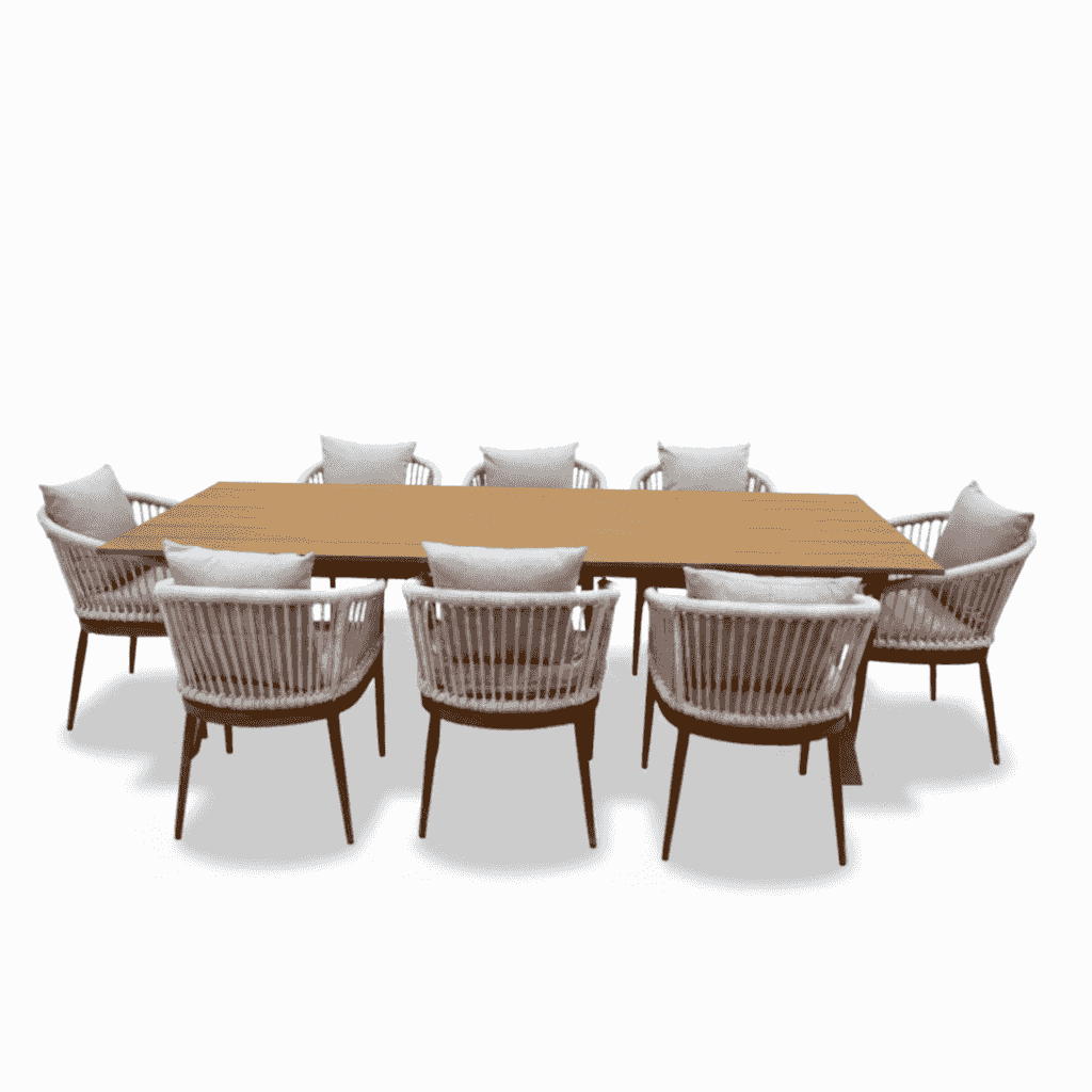 8-seater aluminium outdoor dining set with a table and chairs, ideal for patio dining by The Outdoor Furniture Market