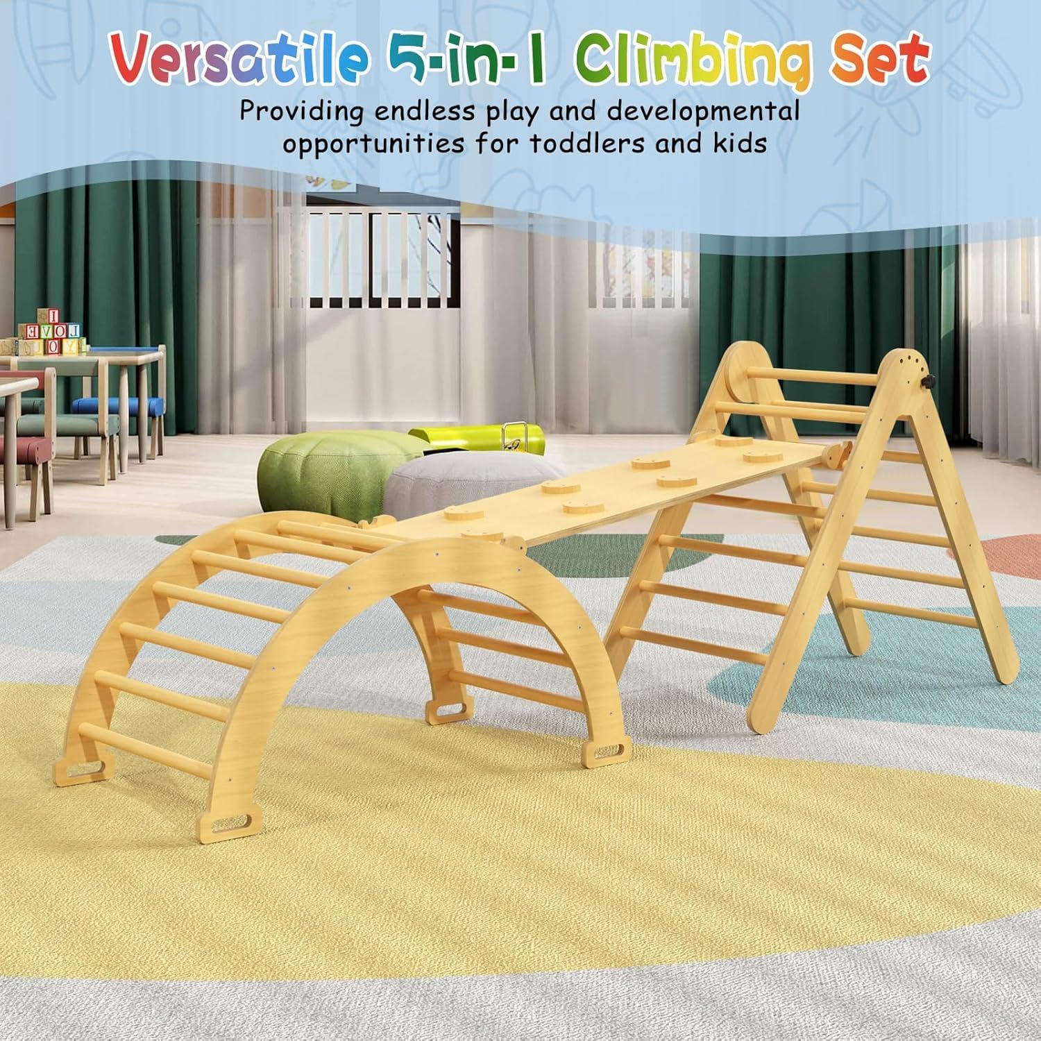 Beauenty 6-in-1 Indoor Jungle Gym - Montessori Climbing Frame for Kids 3+ - The Outdoor Furniture Market 