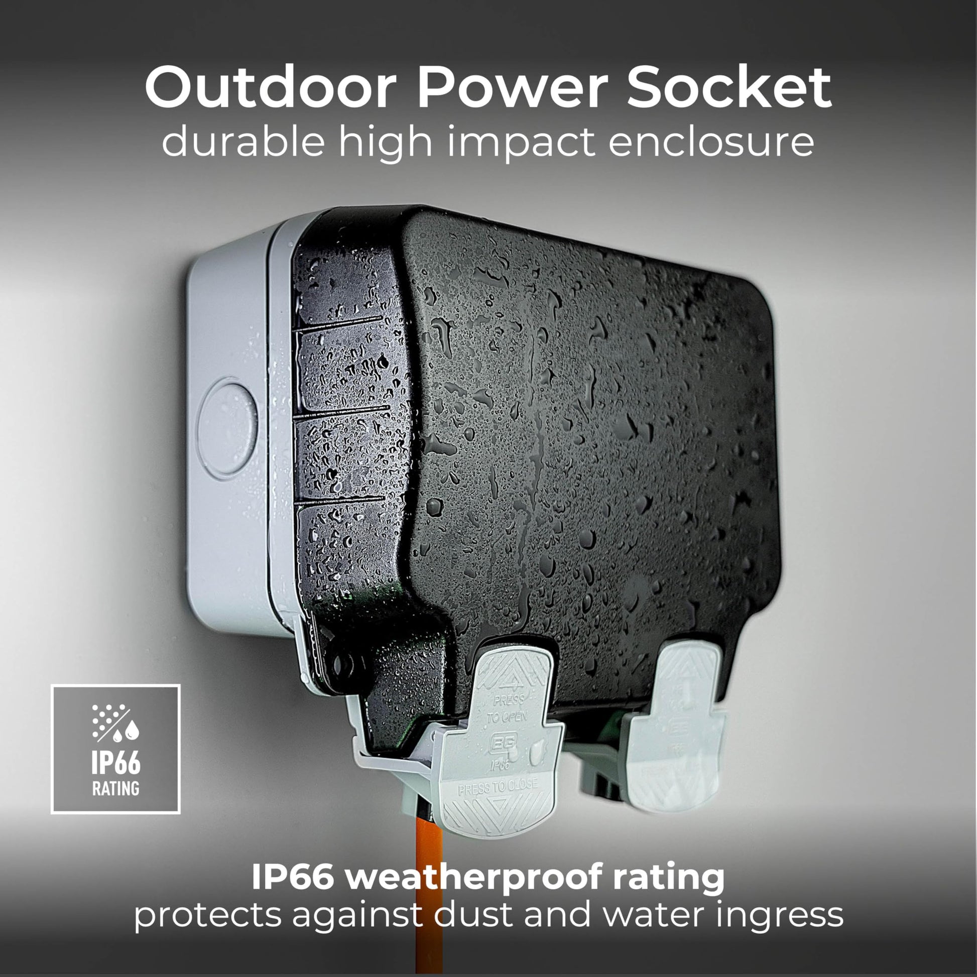 Weatherproof Outdoor Double Socket - IP66 Rated Grey - The Outdoor Furniture Market 