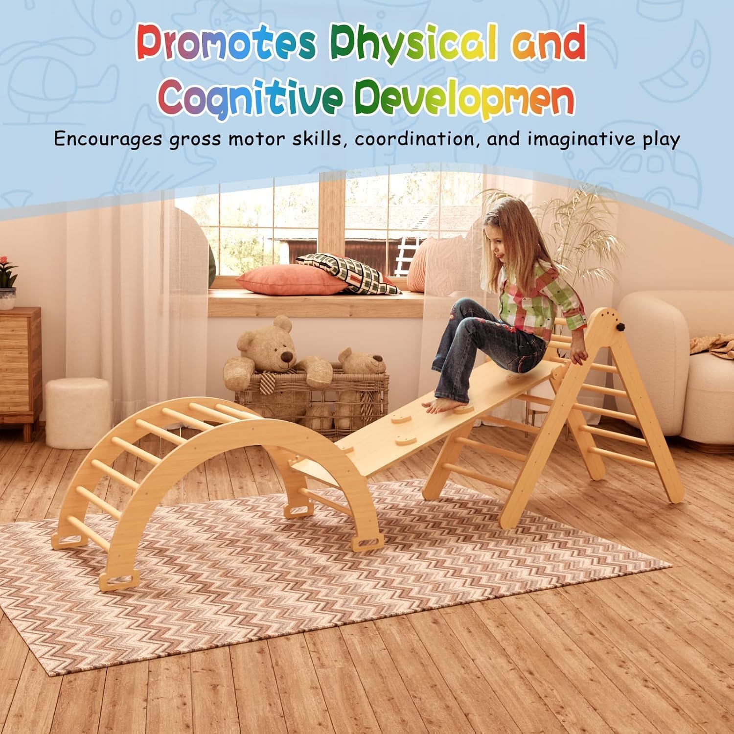 Beauenty 6-in-1 Indoor Jungle Gym - Montessori Climbing Frame for Kids 3+ - The Outdoor Furniture Market 