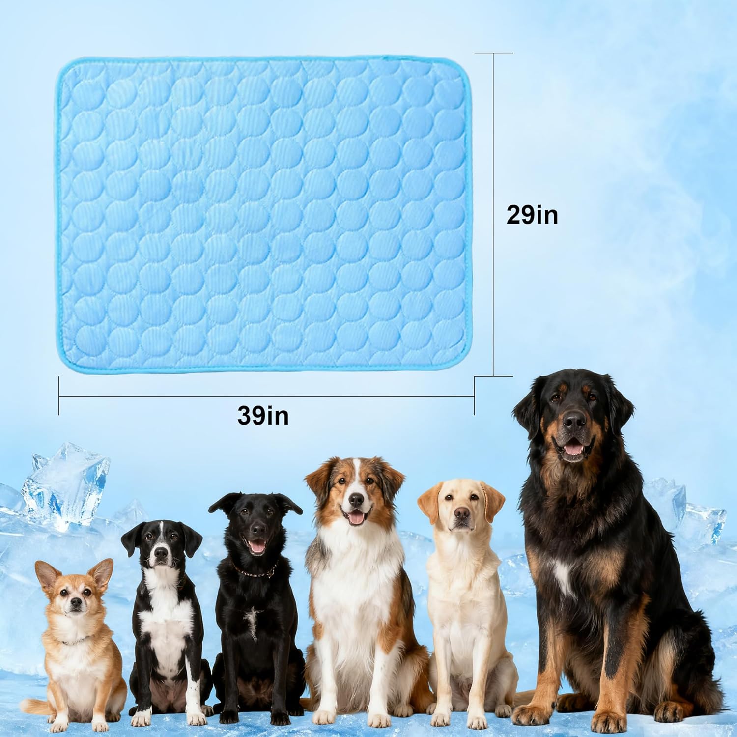 Dog Cooling Mat for Large Medium Small Pets - Self Cooling Gel Pad for Dogs and Cats in Summer, Indoor Outdoor Use Pet Cooling Bed with Non-Toxic Material(100cm*75cm Blue)