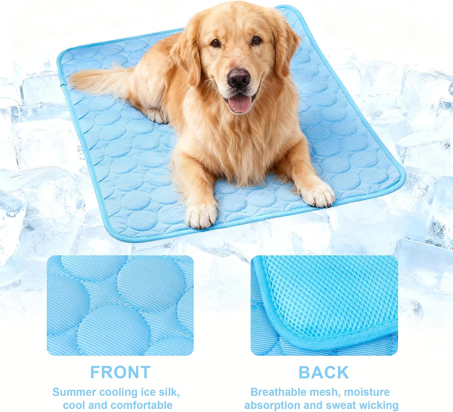Dog Cooling Mat for Large Medium Small Pets - Self Cooling Gel Pad for Dogs and Cats in Summer, Indoor Outdoor Use Pet Cooling Bed with Non-Toxic Material(100cm*75cm Blue)