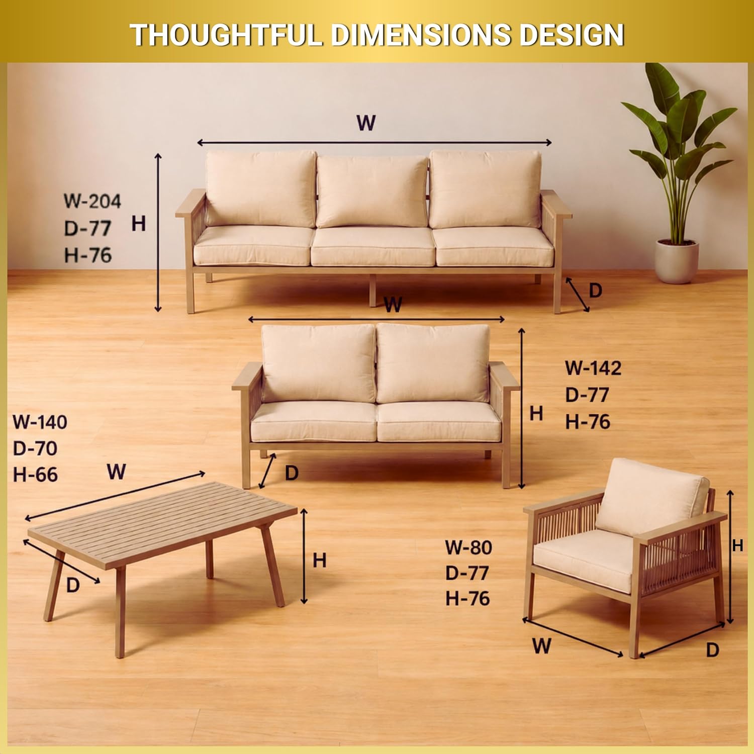 7-Seater Aluminium Outdoor Lounge Sofa Set with Cushions & Table | Brown