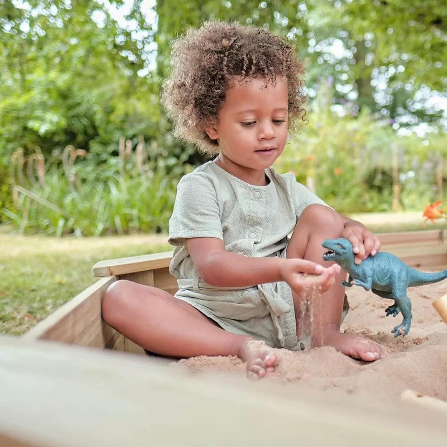 Octagonal Wooden Sandpit - Natural Wood Sandbox with Cover & Liner - The Outdoor Furniture Market 