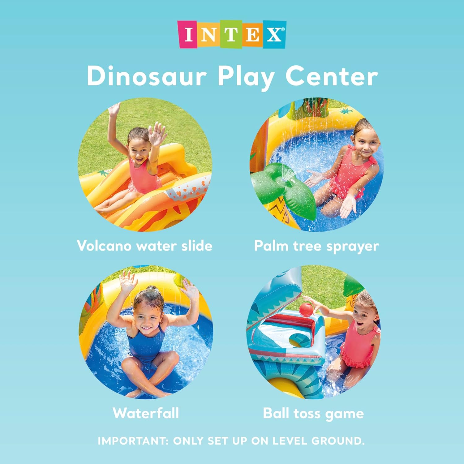 Dinosaur Play Center - Inflatable Water Play Pool with Slide & Sprayer - The Outdoor Furniture Market 