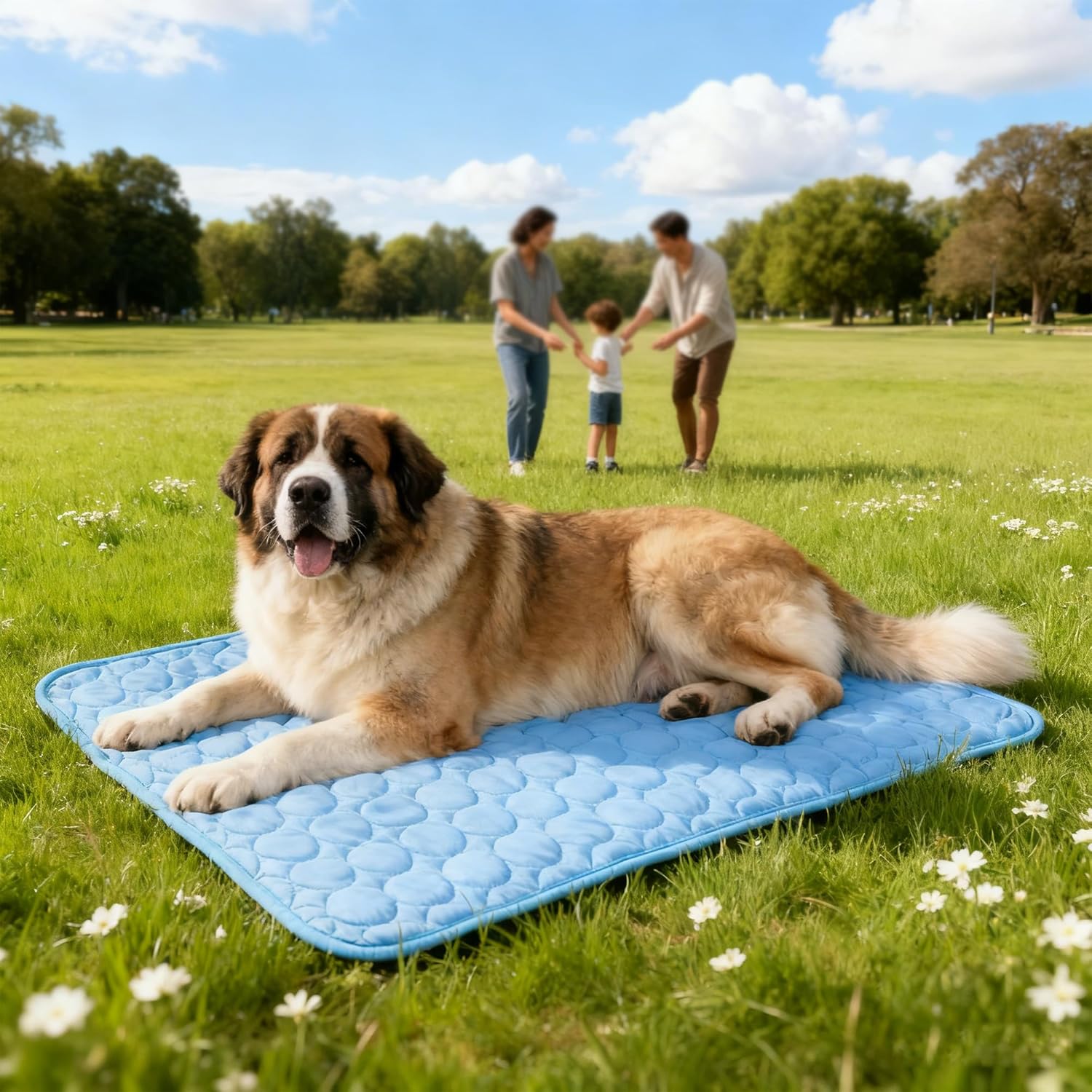 Dog Cooling Mat for Large Medium Small Pets - Self Cooling Gel Pad for Dogs and Cats in Summer, Indoor Outdoor Use Pet Cooling Bed with Non-Toxic Material(100cm*75cm Blue)