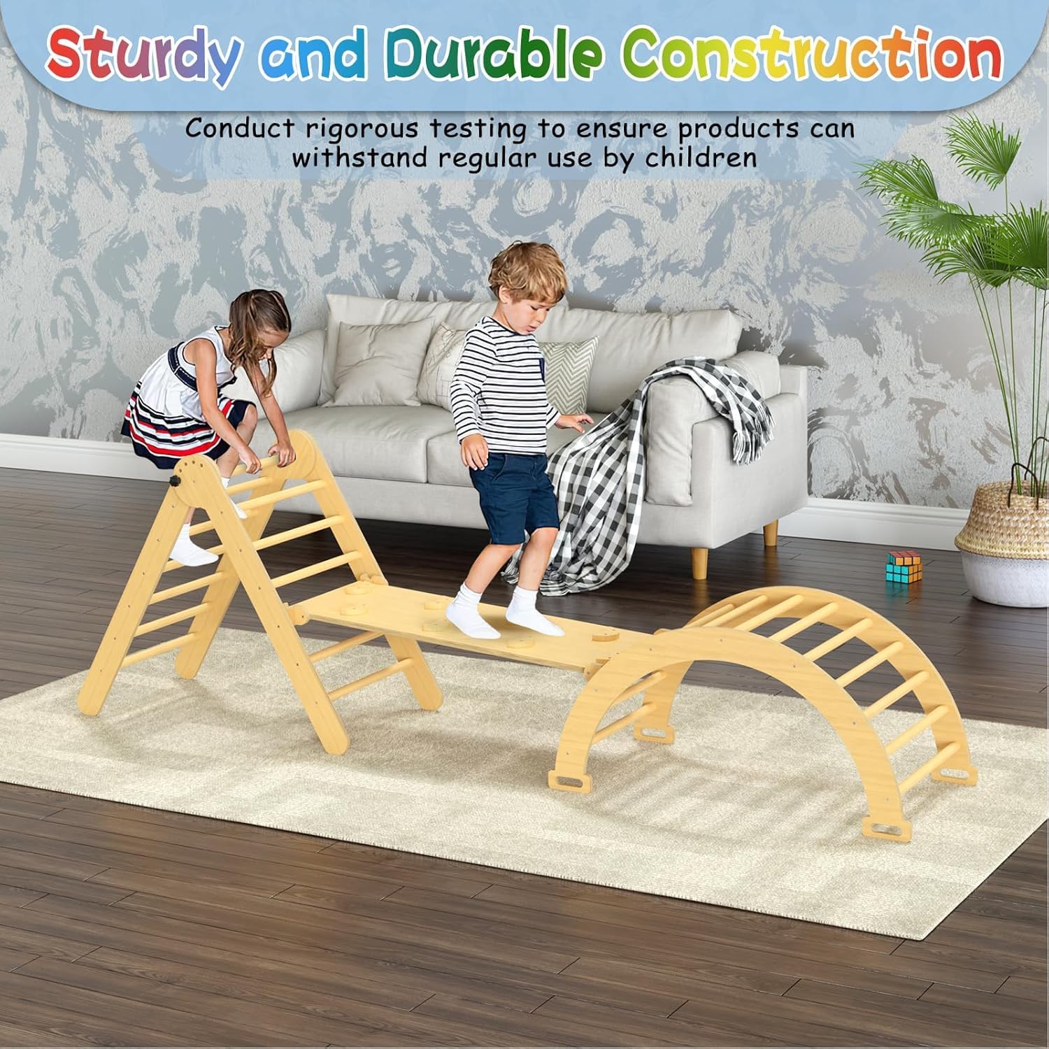 Beauenty 6-in-1 Indoor Jungle Gym - Montessori Climbing Frame for Kids 3+ - The Outdoor Furniture Market 